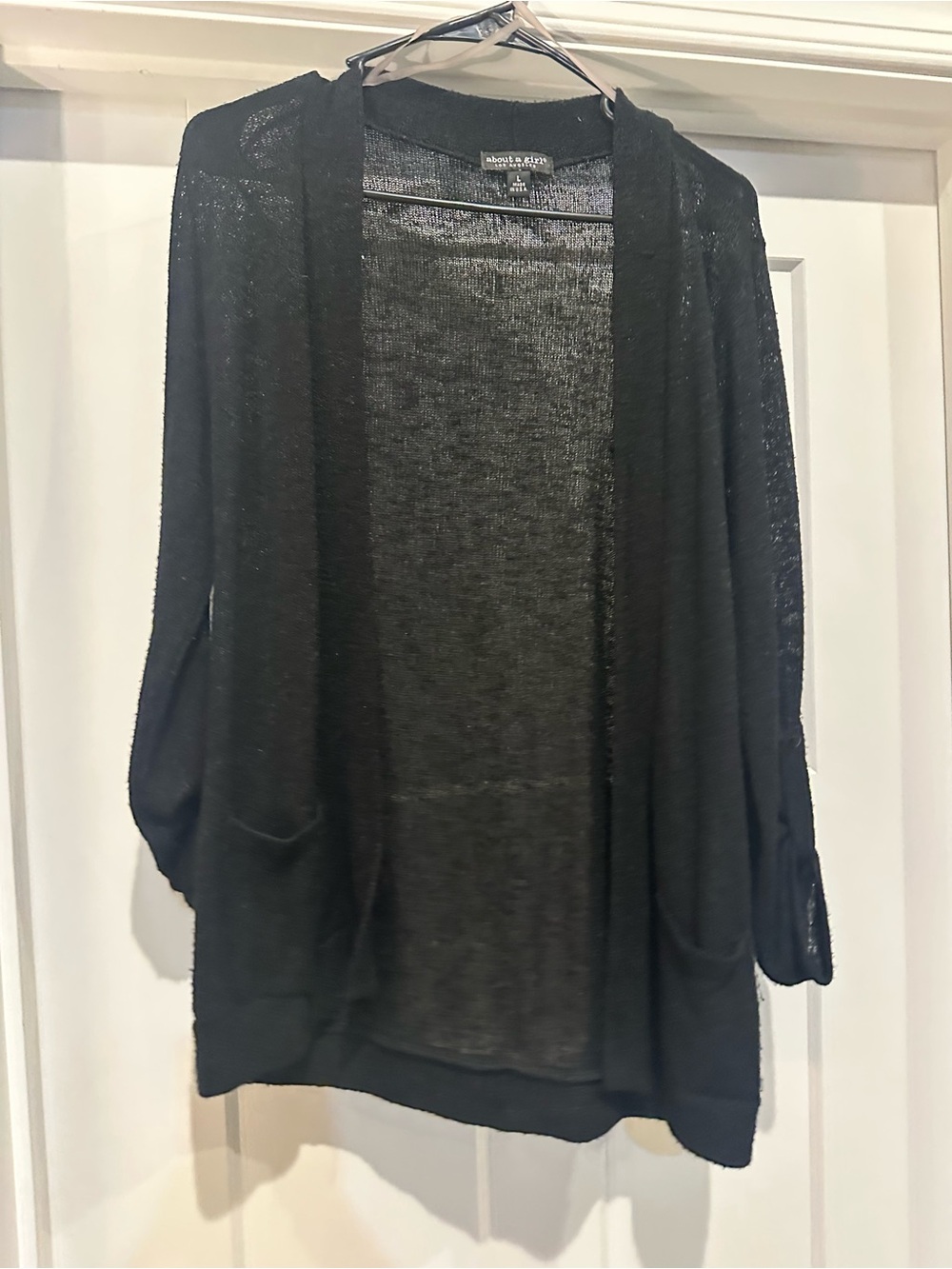 Black Open-Front Lightweight Cardigan with Pockets